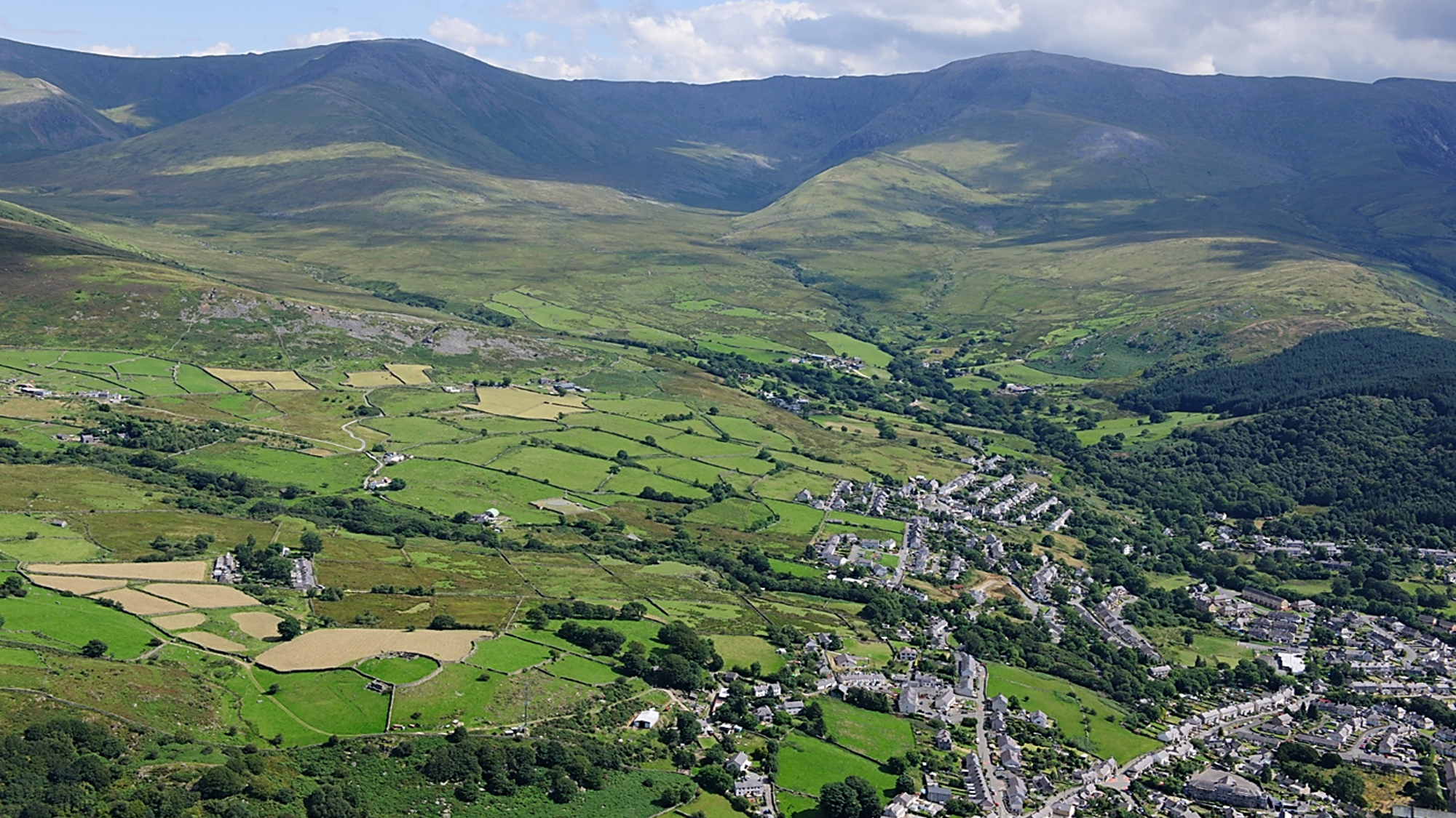 Bethesda and the surrounding communities with Carnedd Llewelyn and Carnedd Dafydd in the background