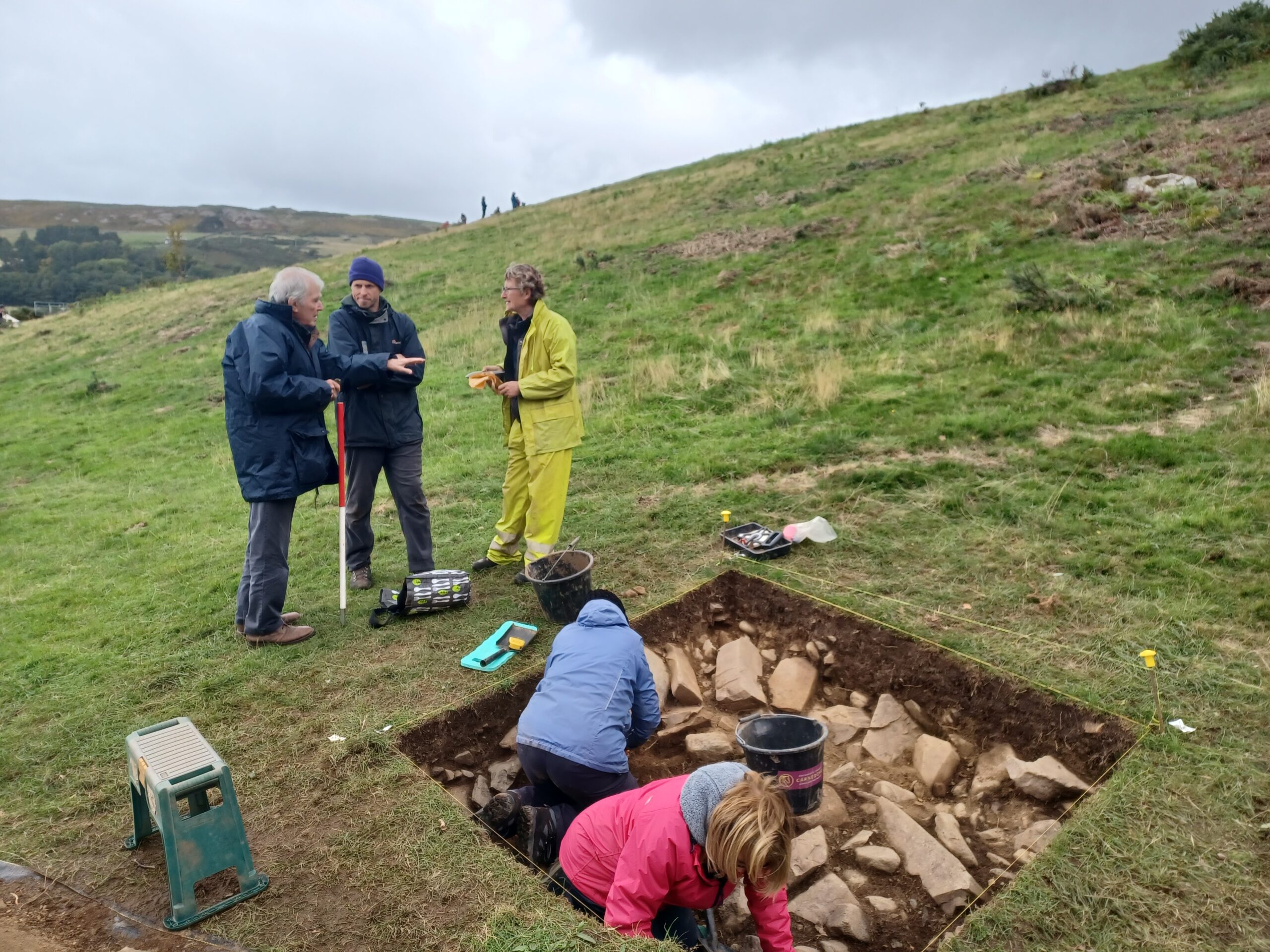 Site visit from National Heritage Fund Lottery Mentor during a test pit excavation with Neolithic Axes
